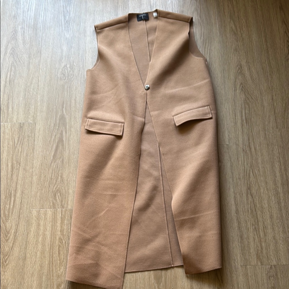 Tan Sleeveless Vest with Button Closure